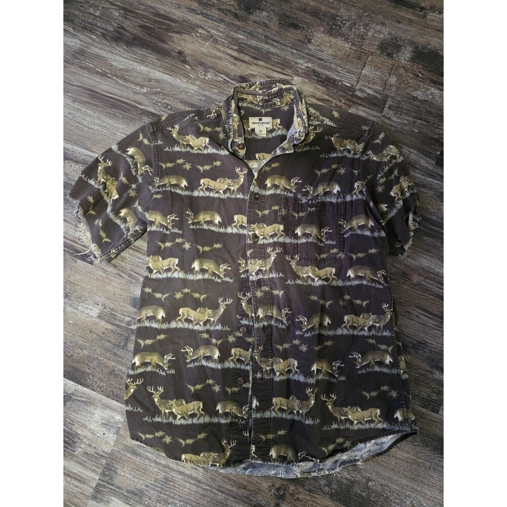 Vintage Woolrich Outdoors Deer Print Button Up Flannel Shirt Mens M.